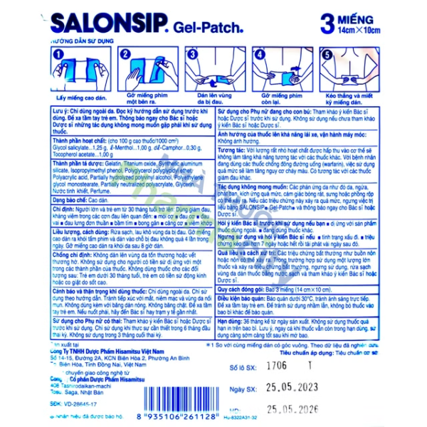 Salonsip (8 goi x 3 mieng)14cm x 10cm - Hình ảnh 3